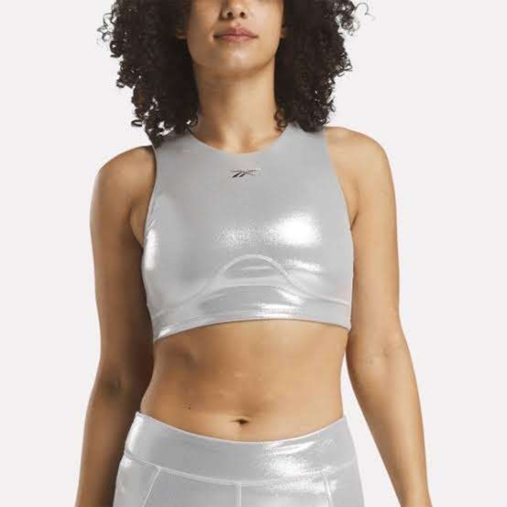 Reebok Angel Reese Unapologetically Angel Silver Metallic Sports Bra Small